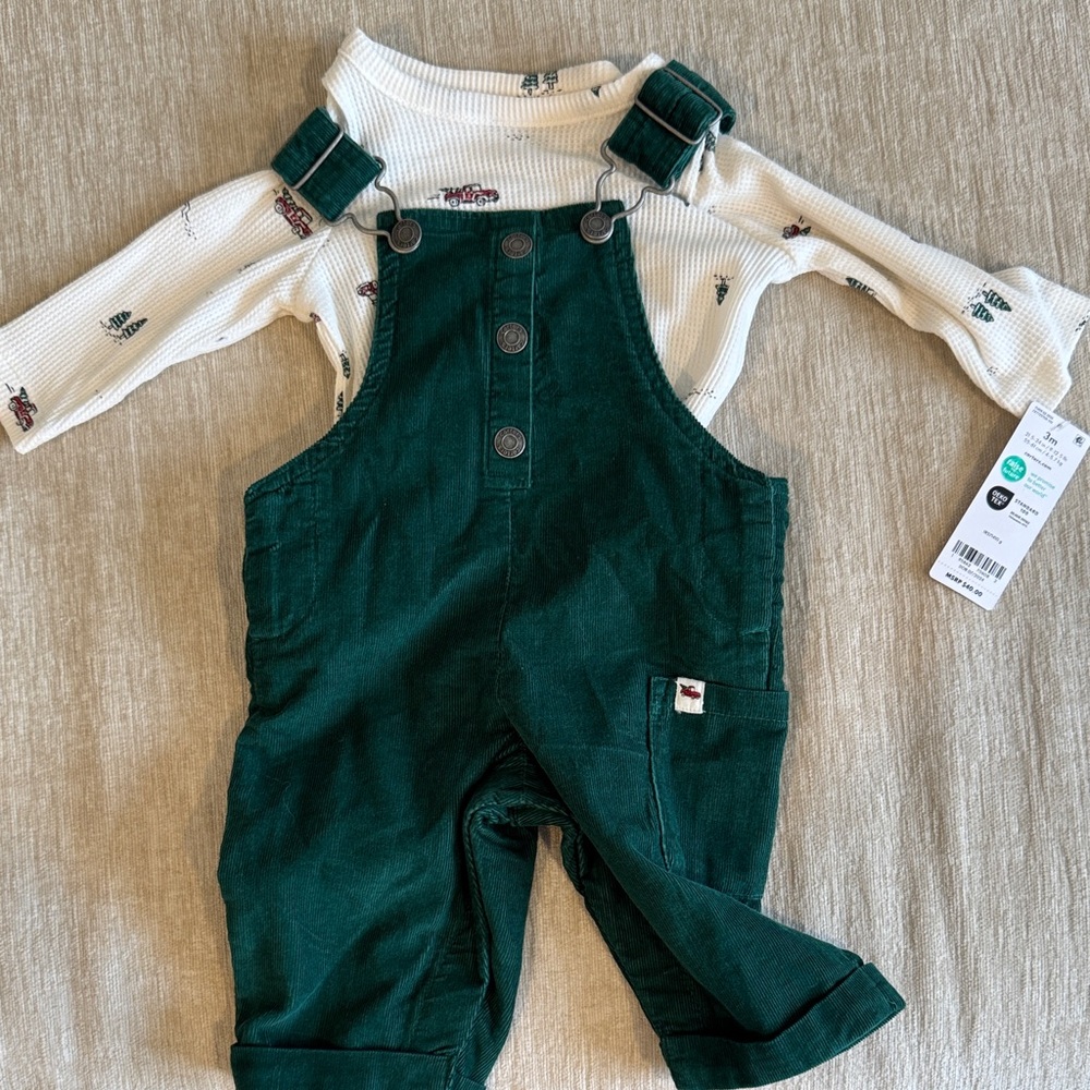 Baby Christmas/holiday Overall with waffle long sleeve